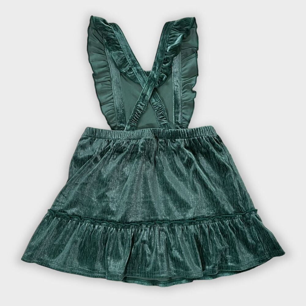 NWT Cat & Jack Green Emerald Velvet Velour Skirtall Overall Dress Girls 4T - Picture 6 of 10